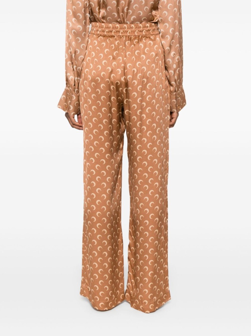 Marine Serre Wide-leg Trousers With Elastic Waistband In Brown
