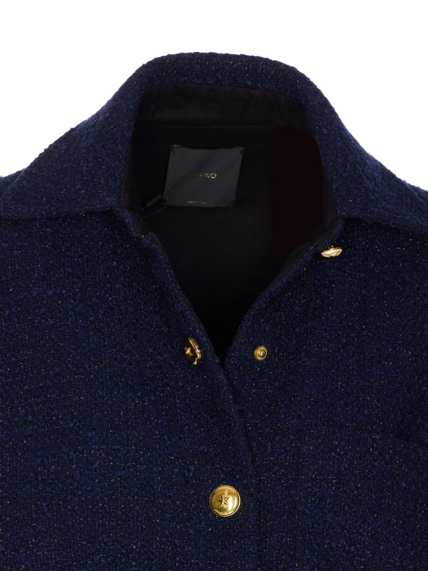 Pinko Oversized Patterned Tweed Jacket In Blue