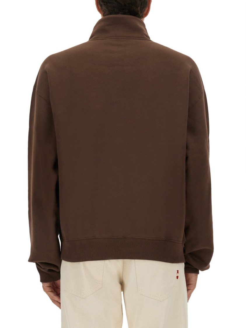Jacquemus Grosgrain Sweatshirt With Turtleneck And Half-zip Closure In Brown