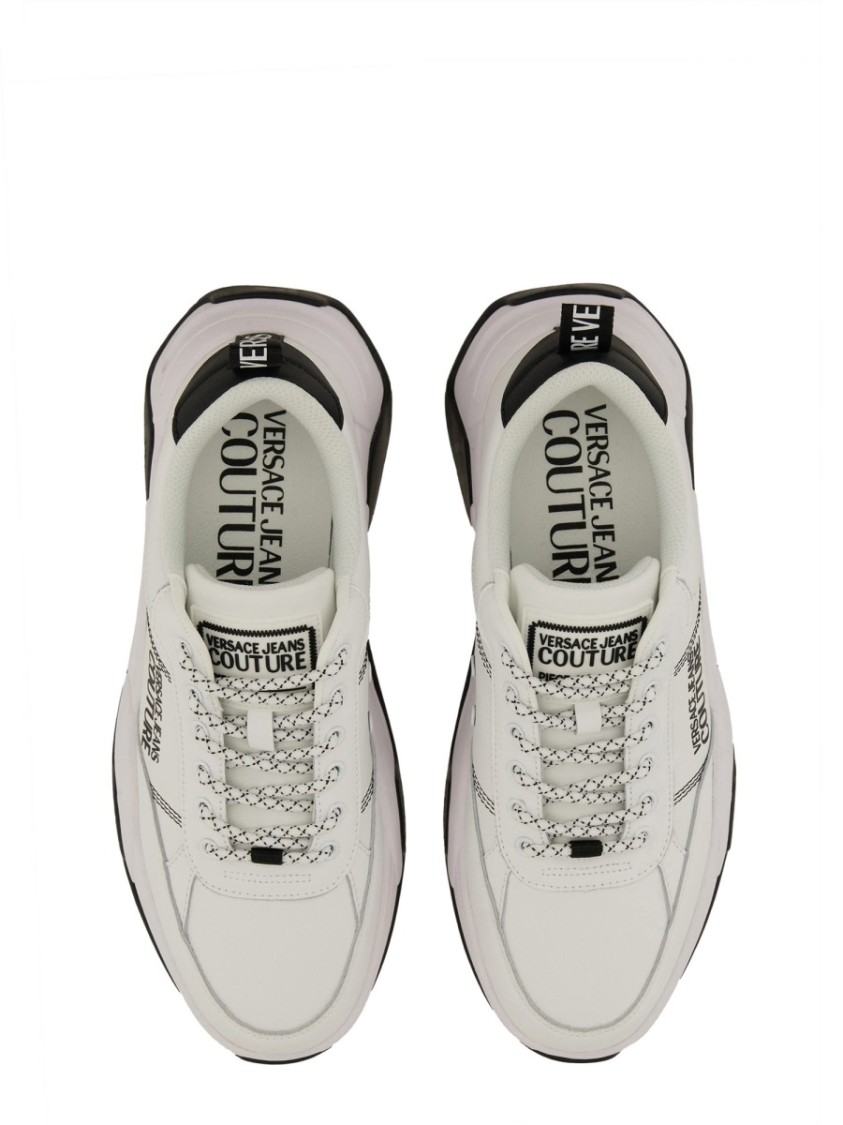 Shop Versace Jeans Couture Leather Sneakers With Textured Finish And Metallic Accents In White