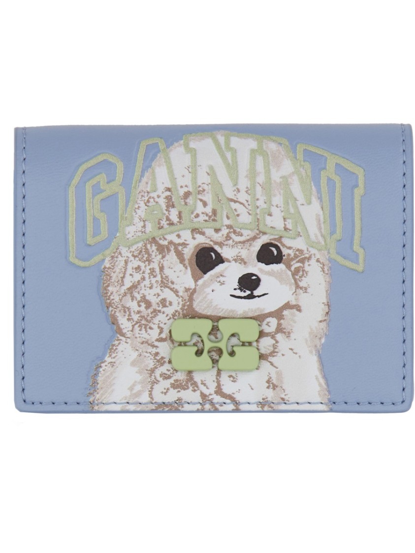 Ganni Baby Blue Recycled Leather Wallets In Neutral