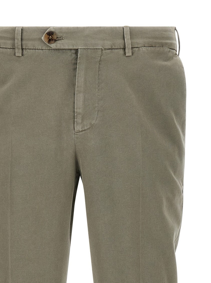 Brunello Cucinelli Cotton Trousers With Back Pockets And Belt Loops In Green