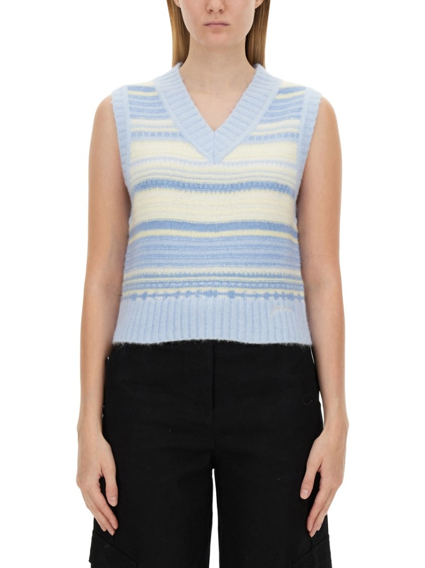 Ganni Wool Vest Knitwear Light Blue In Blue