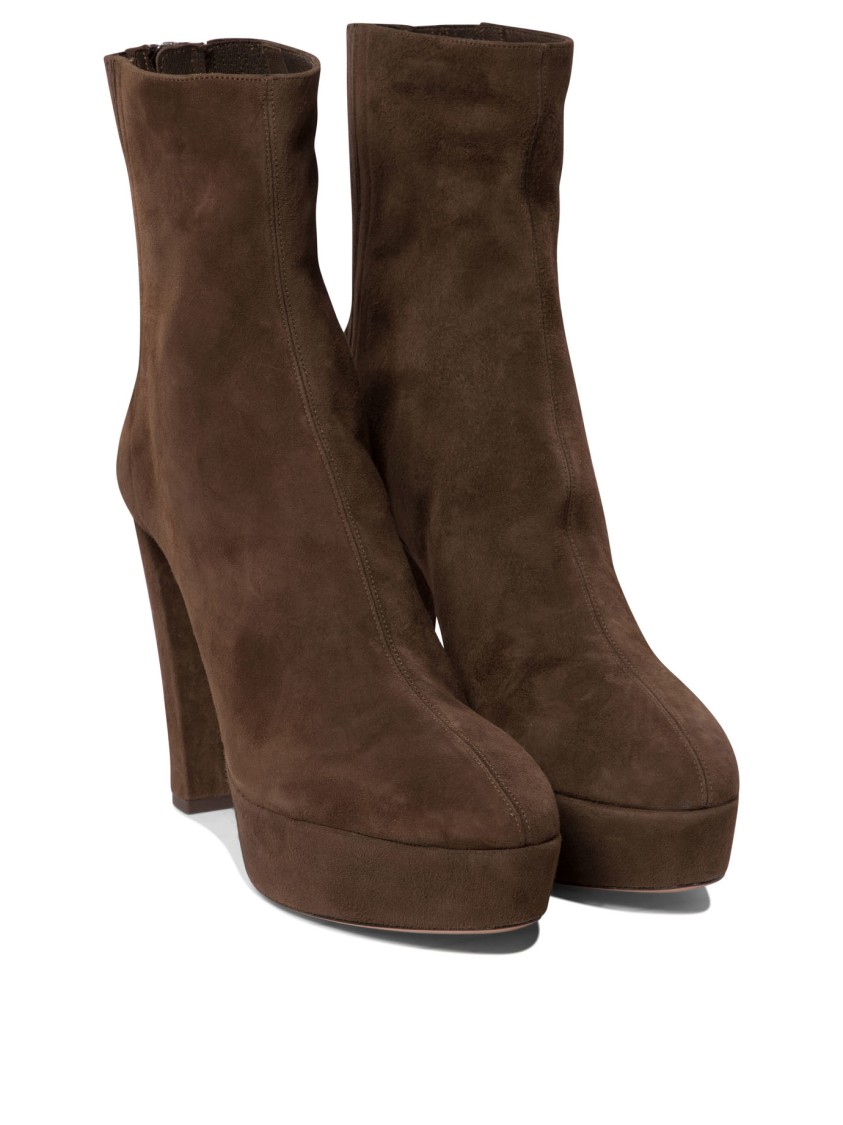 Aquazzura Plateau Ankle Boots With Heel In Brown