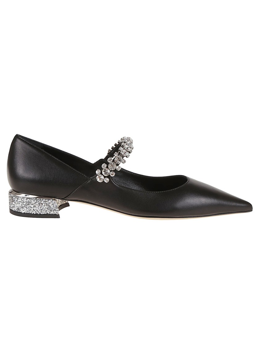 Jimmy Choo Nappa Leather Bing Ballerinas With Embellished Strap In Black