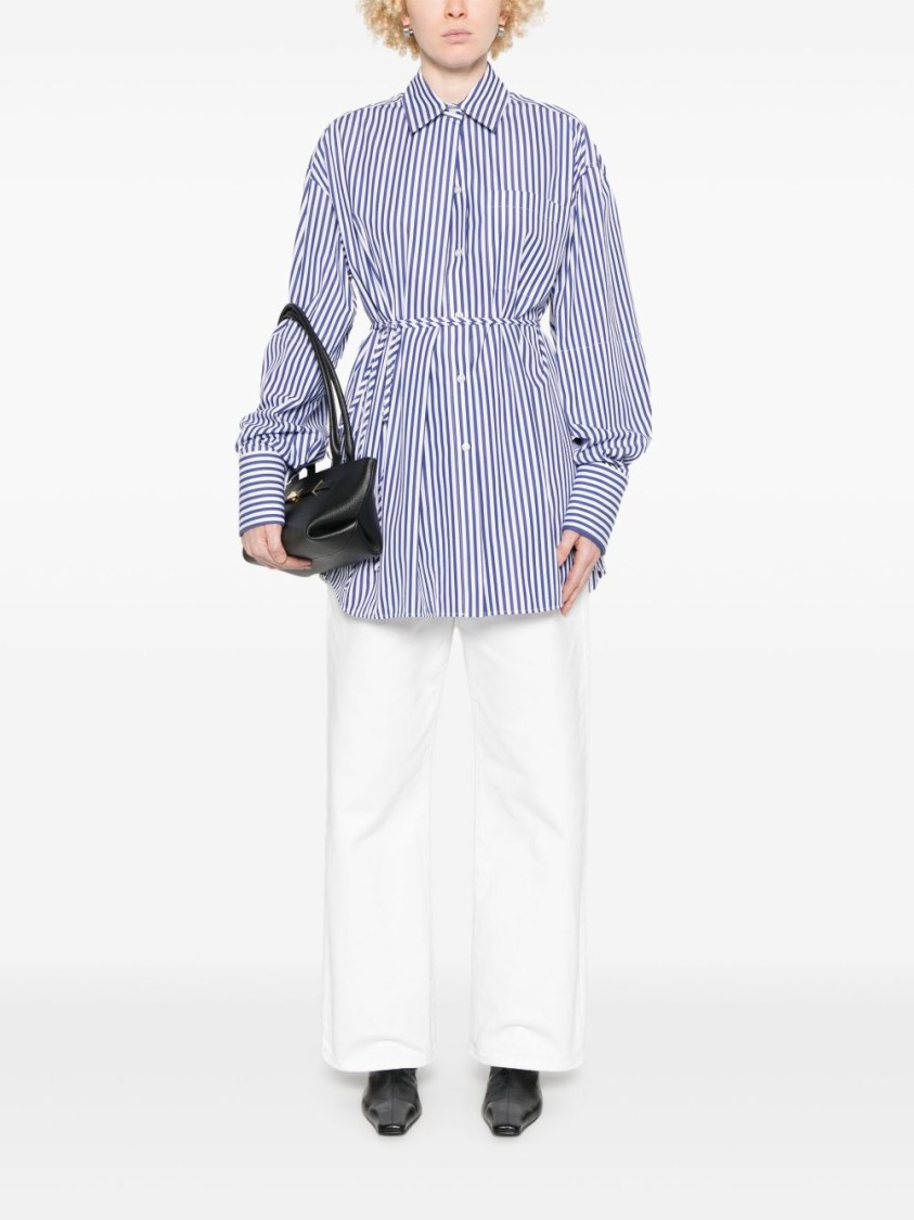 Sportmax Tailored Striped Shirt With Cinched Waist In Blue
