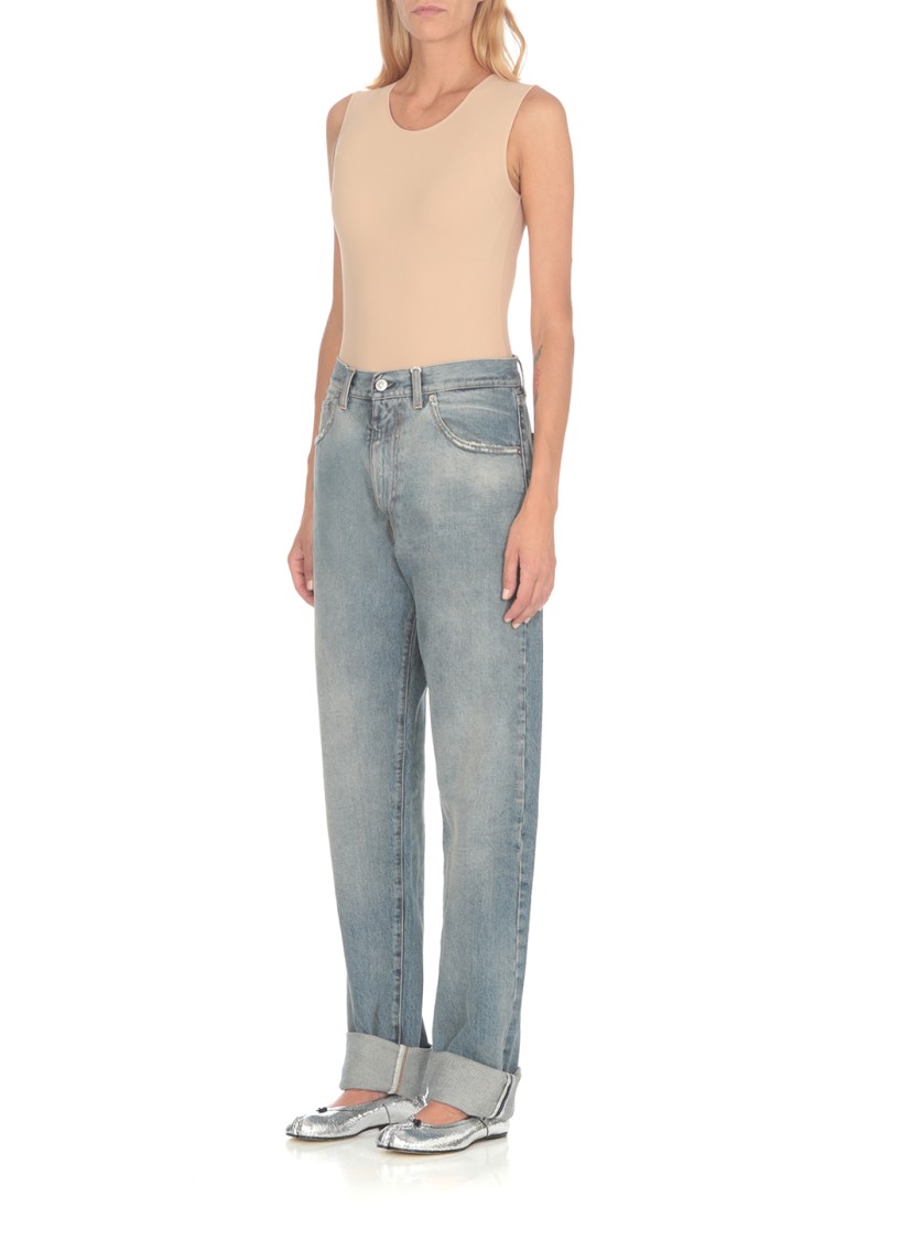 Maison Margiela Sleek Sleeveless Body With Stud Button Fastening In Neutrals