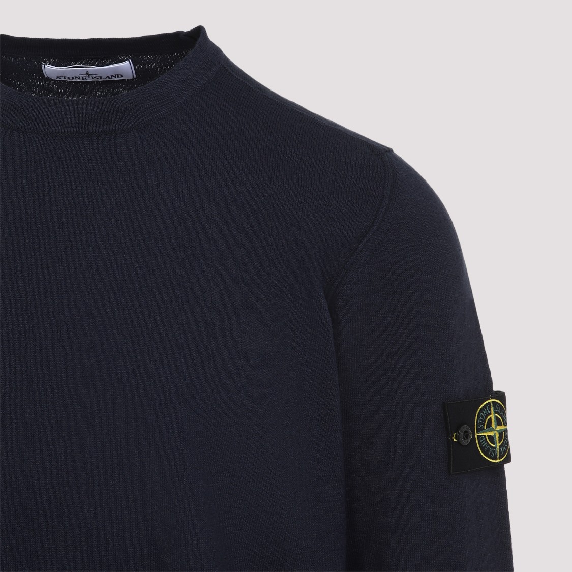 Shop Stone Island Blue Crew Neck Sweater With Logo Patch