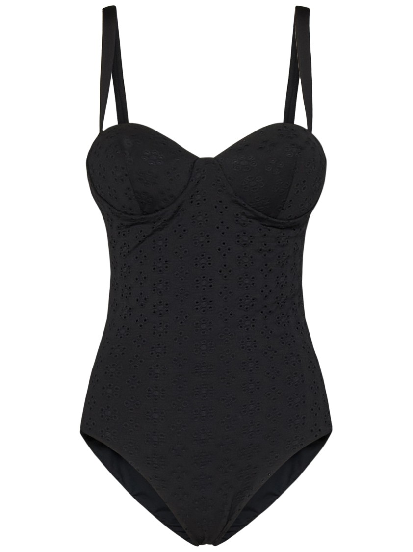 Shop Fisico Broderie Anglaise-effect Black Microfibre Swimsuit