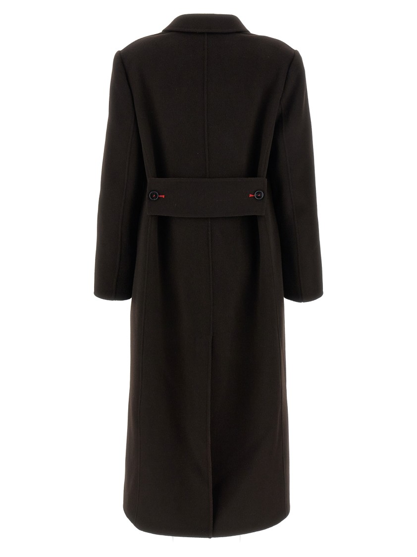 Victoria Beckham Brown Double-breasted Coat In Wool And Cashmere