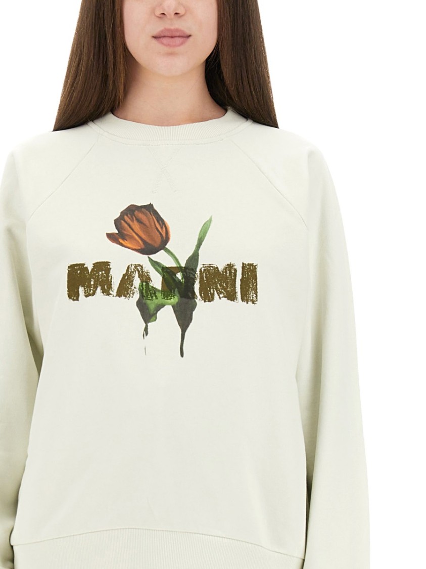 Marni Womens Logo-print Round-neck Cotton-jersey Sweatshirt White In White