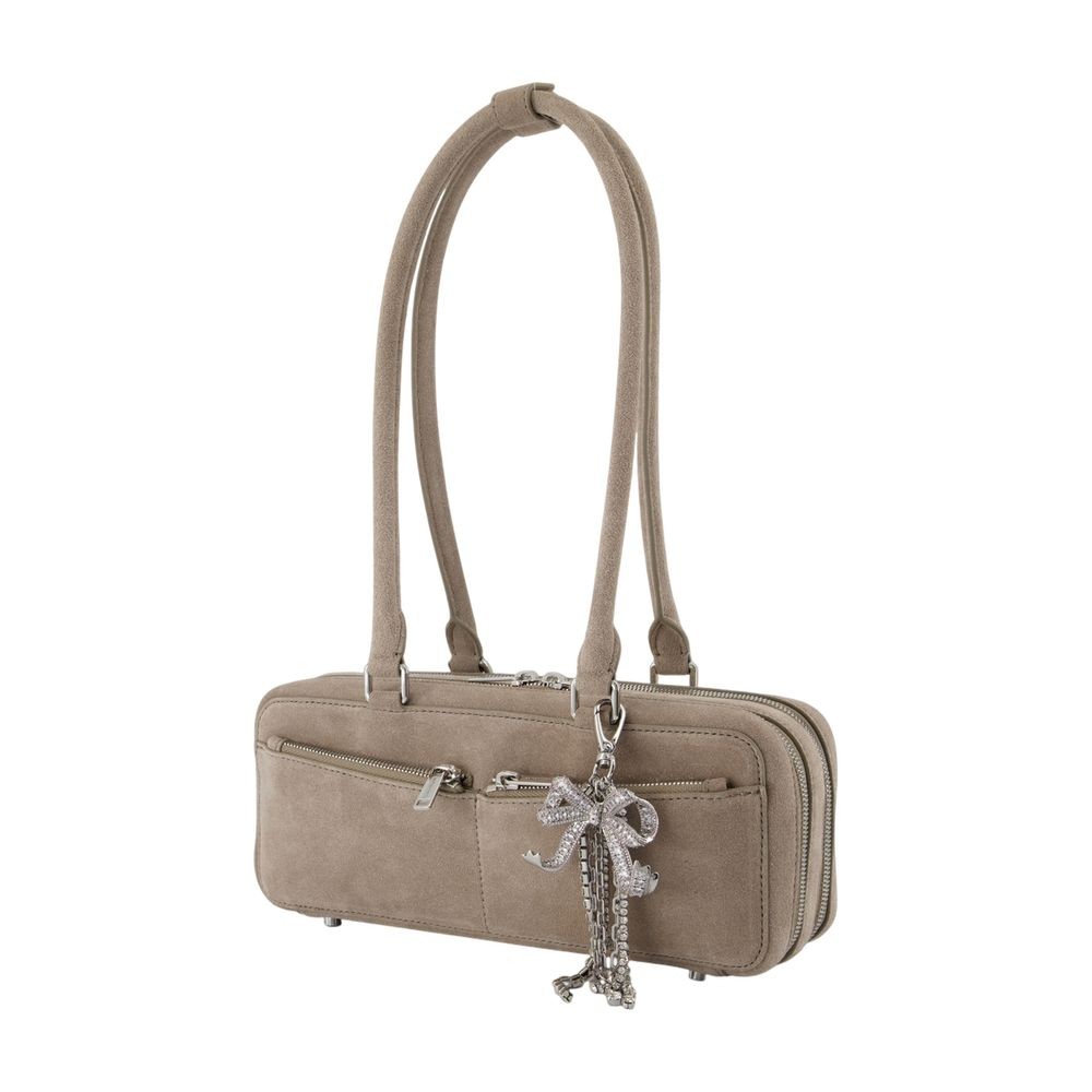 Self-portrait Baguette With Charm Shoulder Bag - Leather - Grey