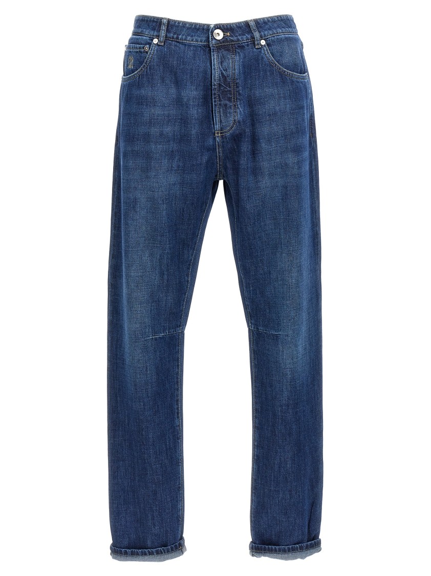 Brunello Cucinelli Denim Jeans With Belt Loops And Contrast Stitching In Blue