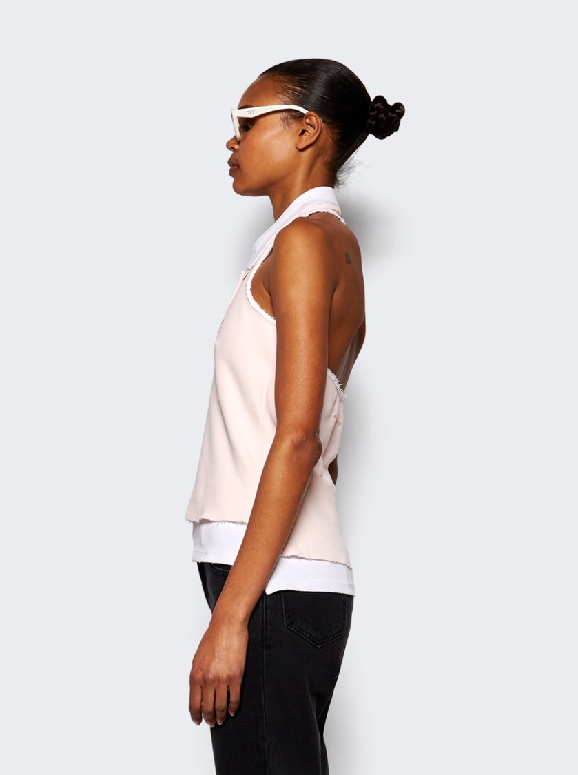 ALEXANDER WANG T T BY ALEXANDER WANG LAYERED POLO MINI HALTER TOP - BARELY PINK AND WHITE
