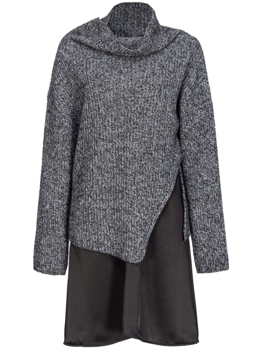 Pinko Bimaterial Dress With Wool Blend Sweater In Gray
