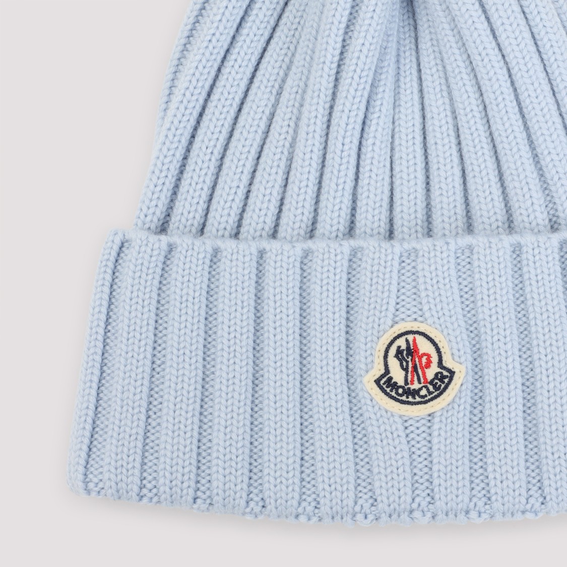 Moncler Ribbed Knit Hat With Fluffy Pom-pom In Blue