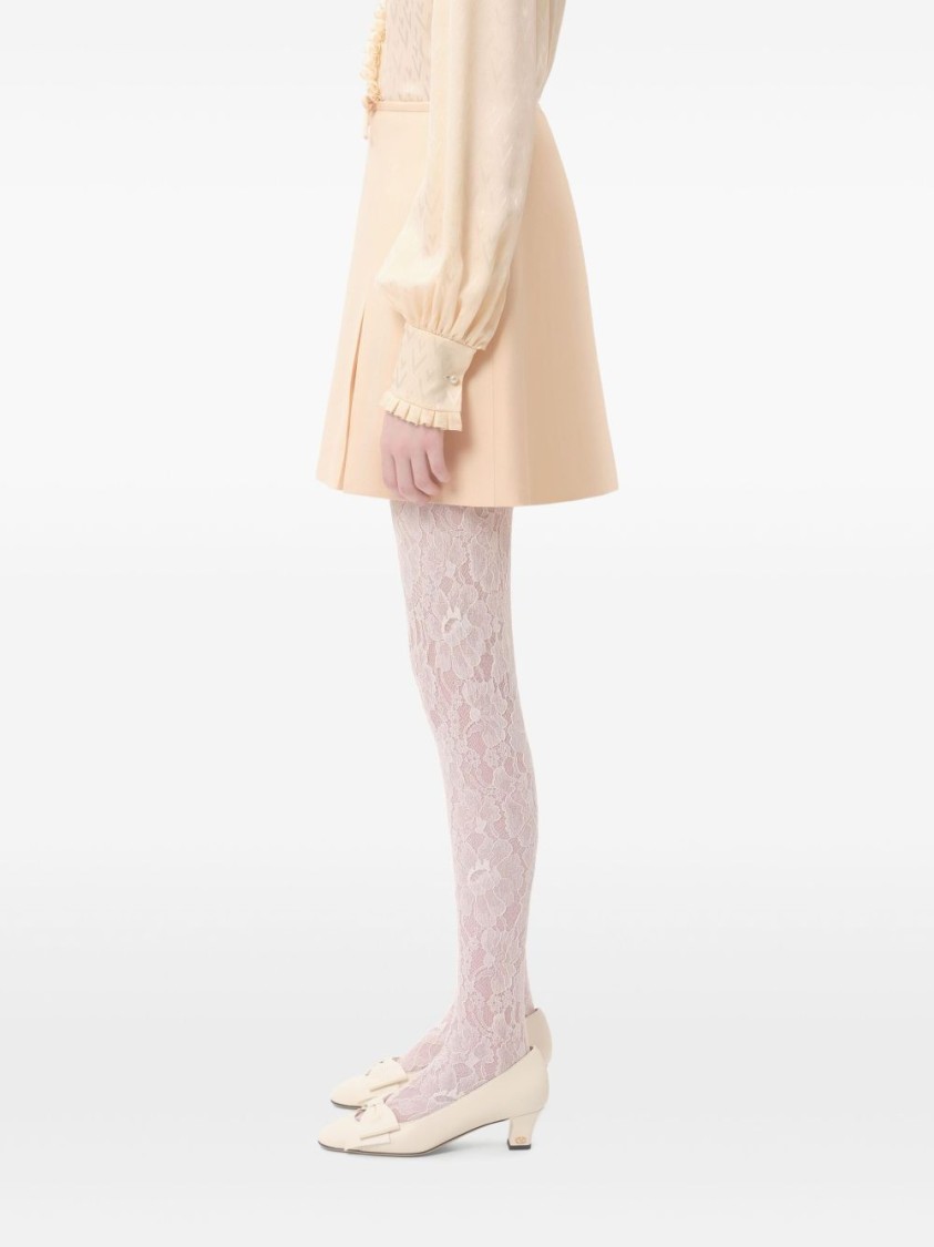 Valentino Womens Betulla Bow Pleated Wool-silk Woven Mini Skirt