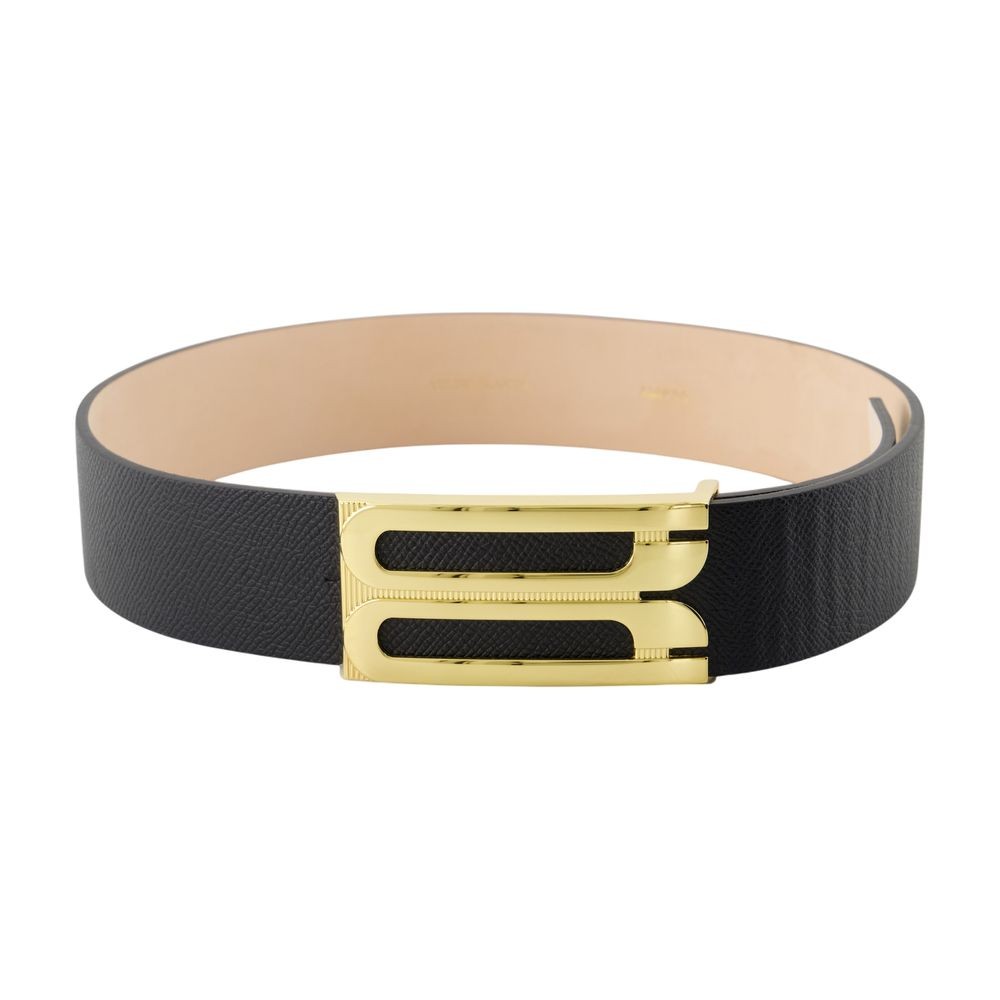 Victoria Beckham Textured Black Calf Leather Belt In Neutral