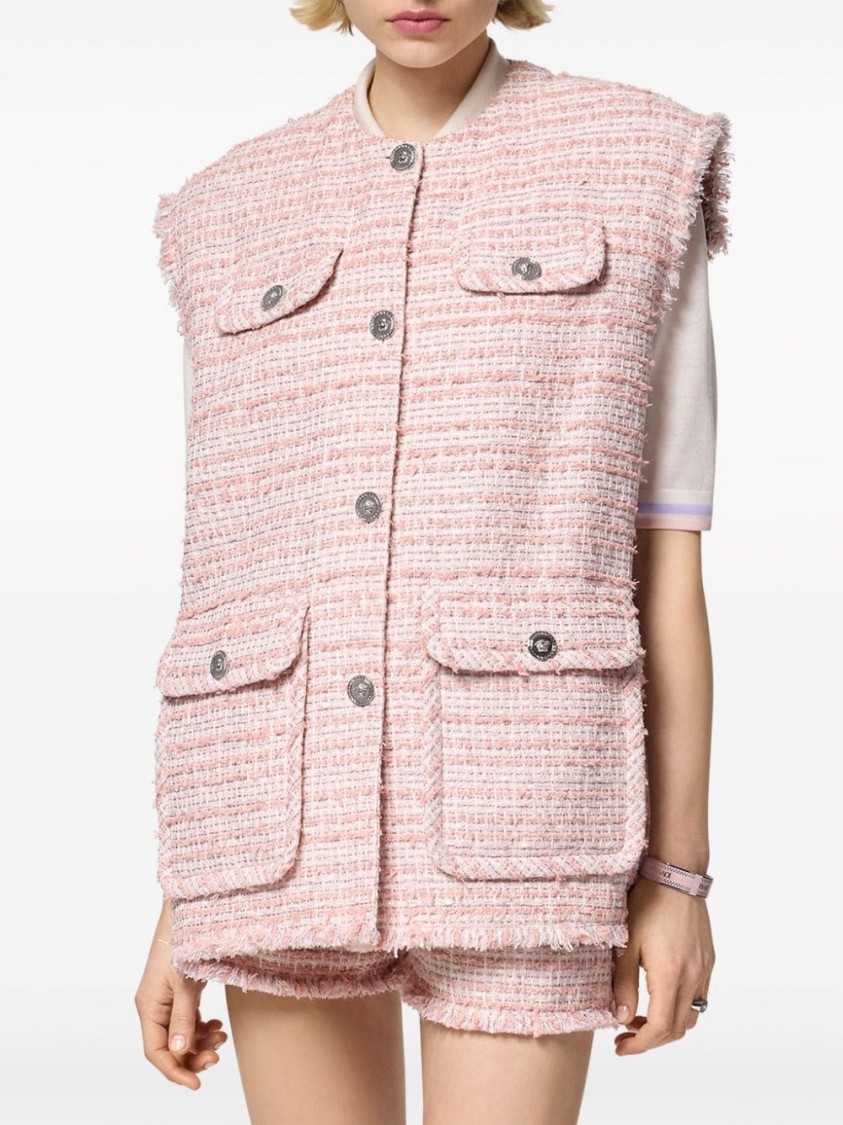 Shop Versace Pink Tweed Gilet