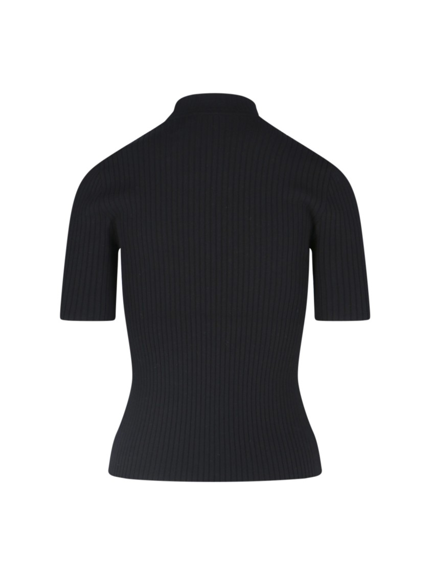 Courrèges Reedition Short Sleeves Rib Knit Sweater In Black