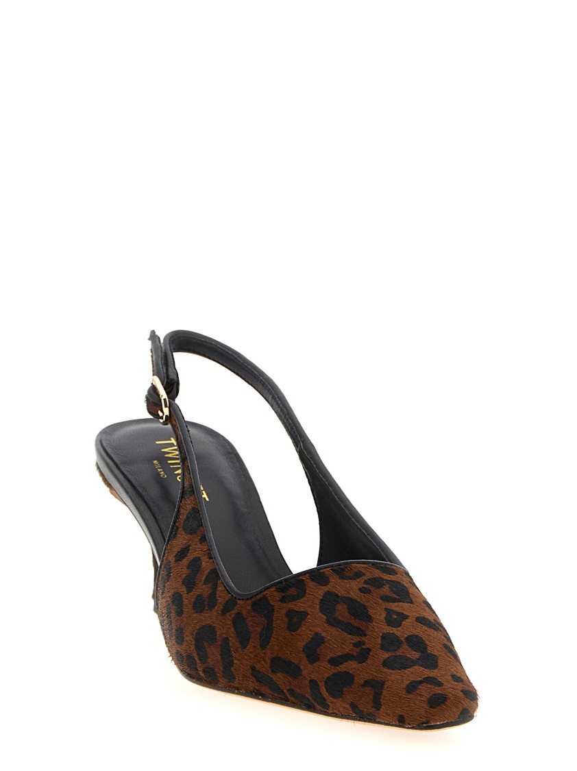 Twinset Twin-set Animal Print Slingbacks In Brown