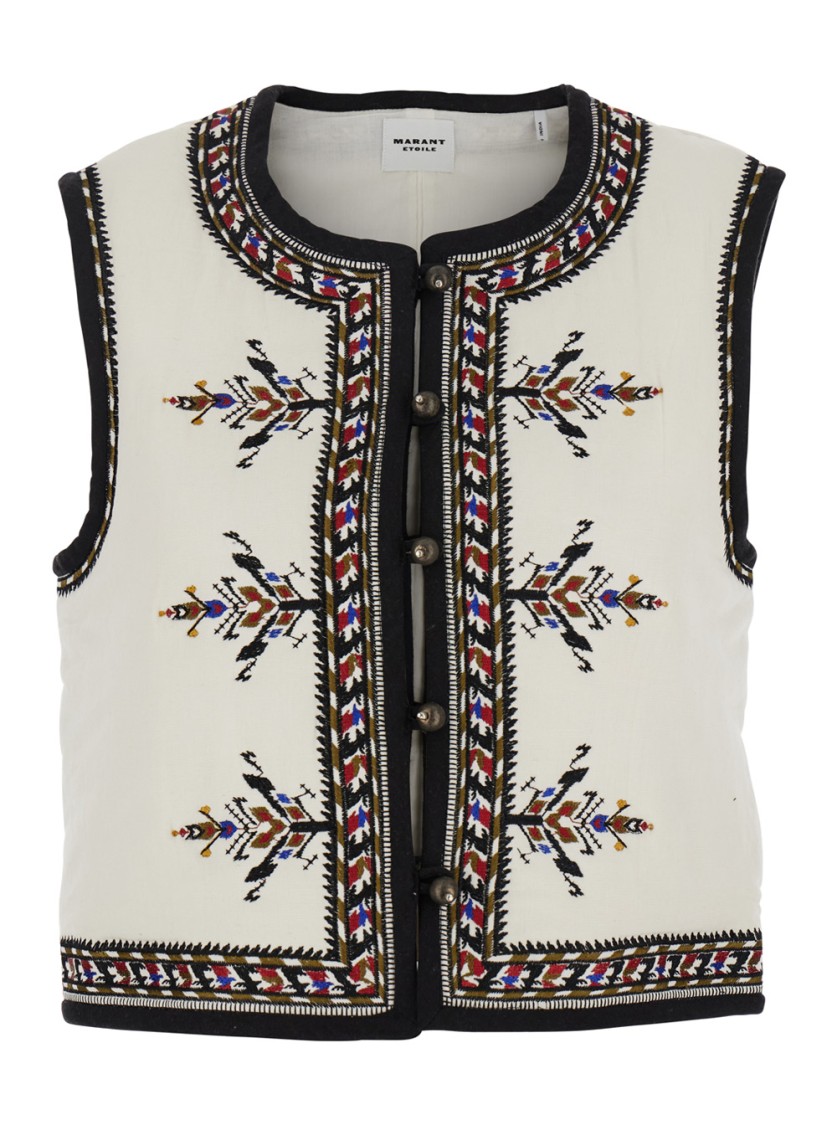 Shop Isabel Marant Étoile Zeana' White Gilet With Geometric Embroidery