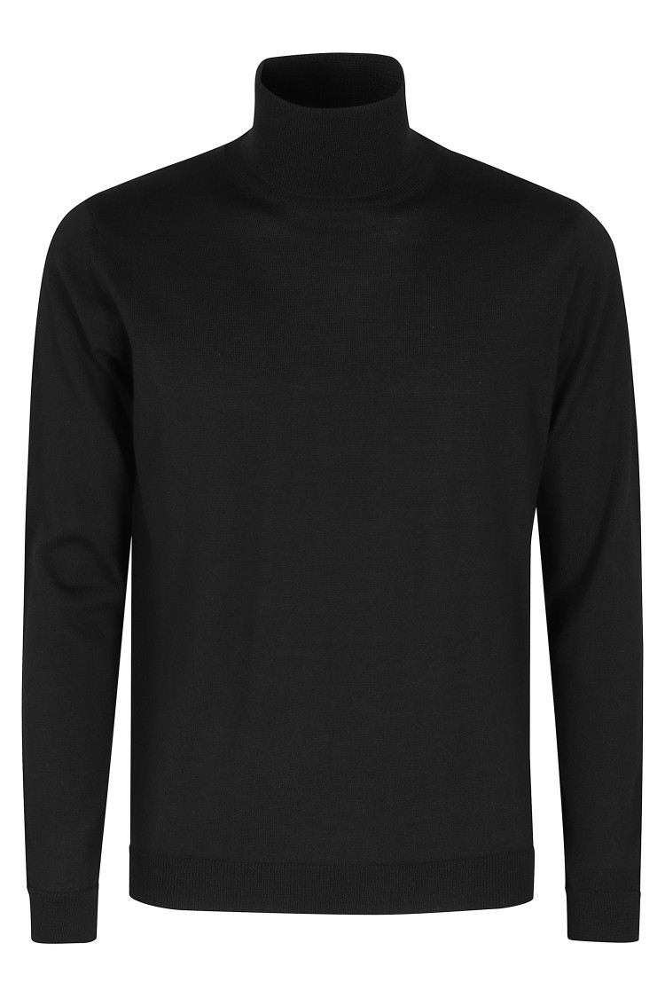 Roberto Collina Fitted Turtleneck Sweater In Merino Wool In Black