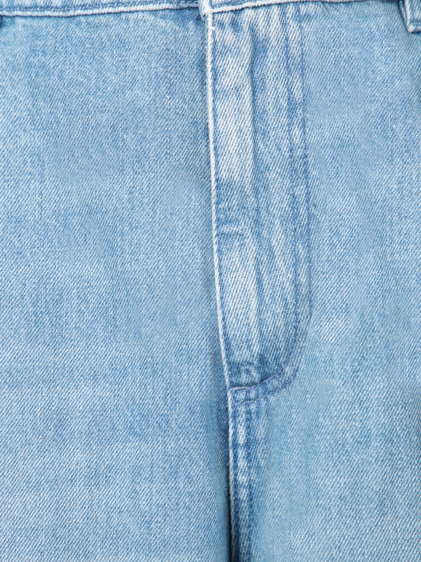 Jw Anderson Light Blue Bermuda Shorts With Cargo Pockets And Logo Patch On The Back In Denim Man In Blue