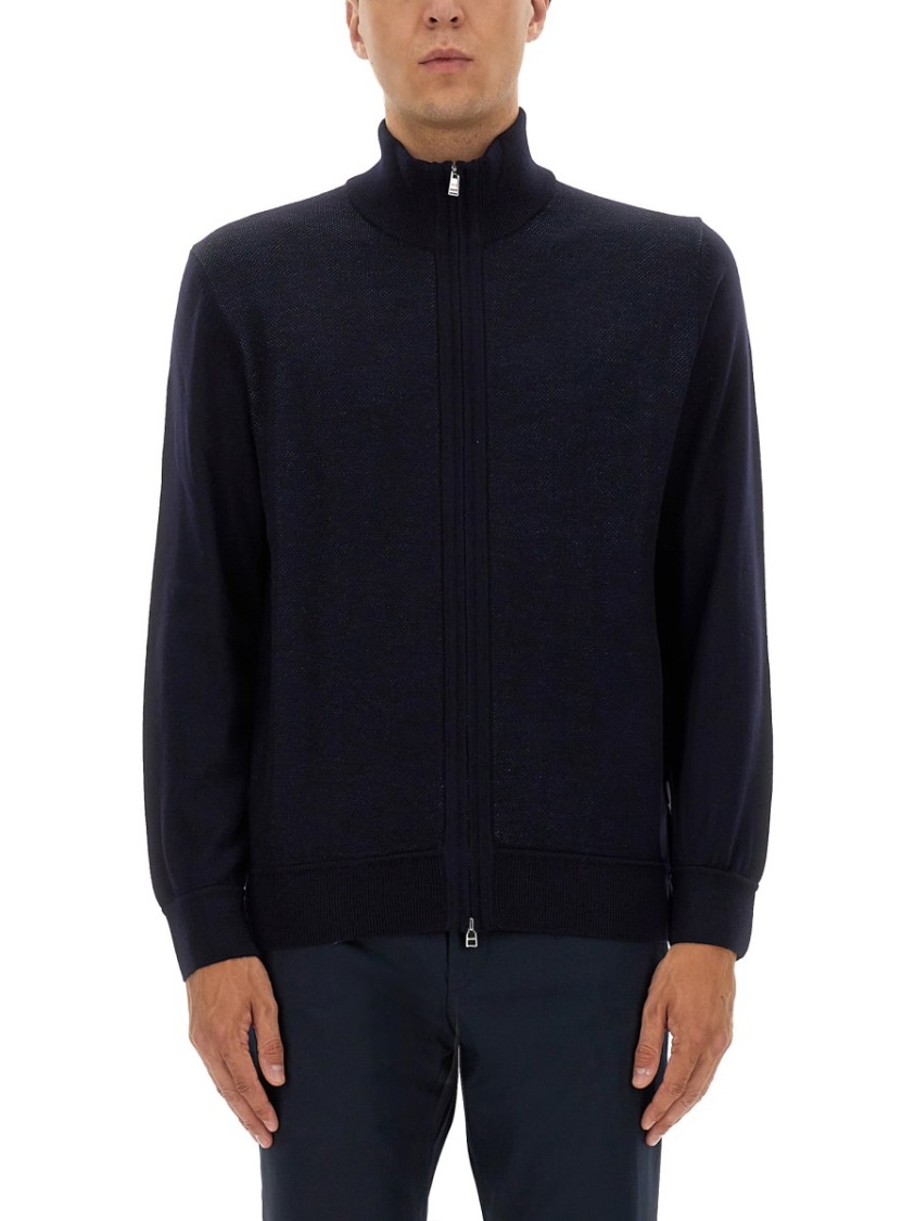 Hugo Boss Boss Zip-up Shirt In Soft Virgin Wool In Blue