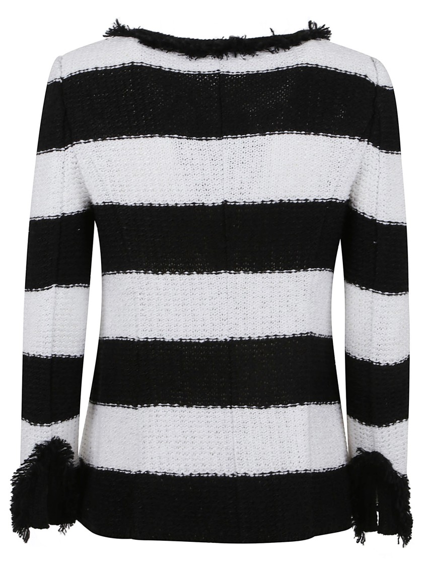 Charlott Textured Black Jacket With Striped Pattern In Multi