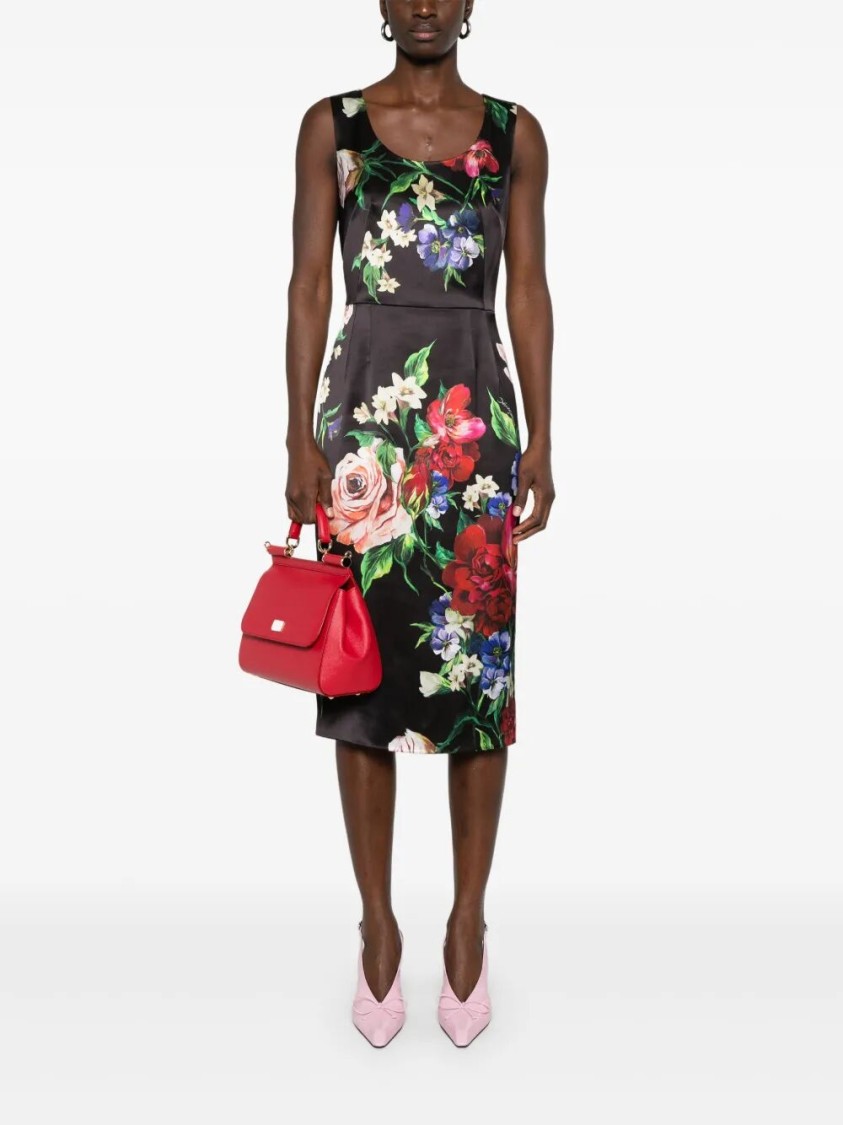 Dolce & Gabbana Dolce&gabbana Black Dress With Floral Print In Multi
