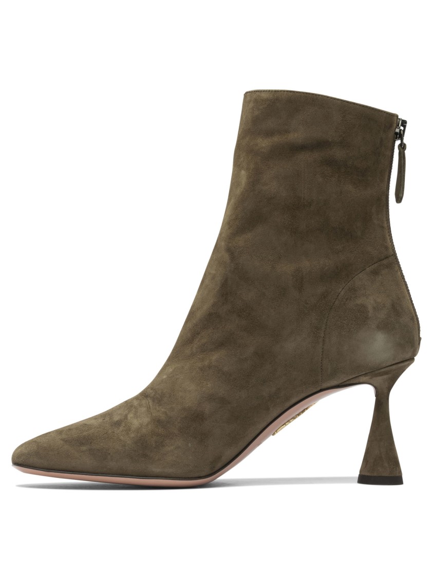 Aquazzura Pointed Toe Green Suede Ankle Boots In Brown