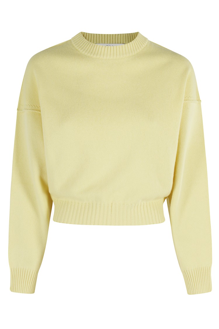 Tela Kebria Pattern Merino Wool Sweater With Batwing Sleeves In Yellow