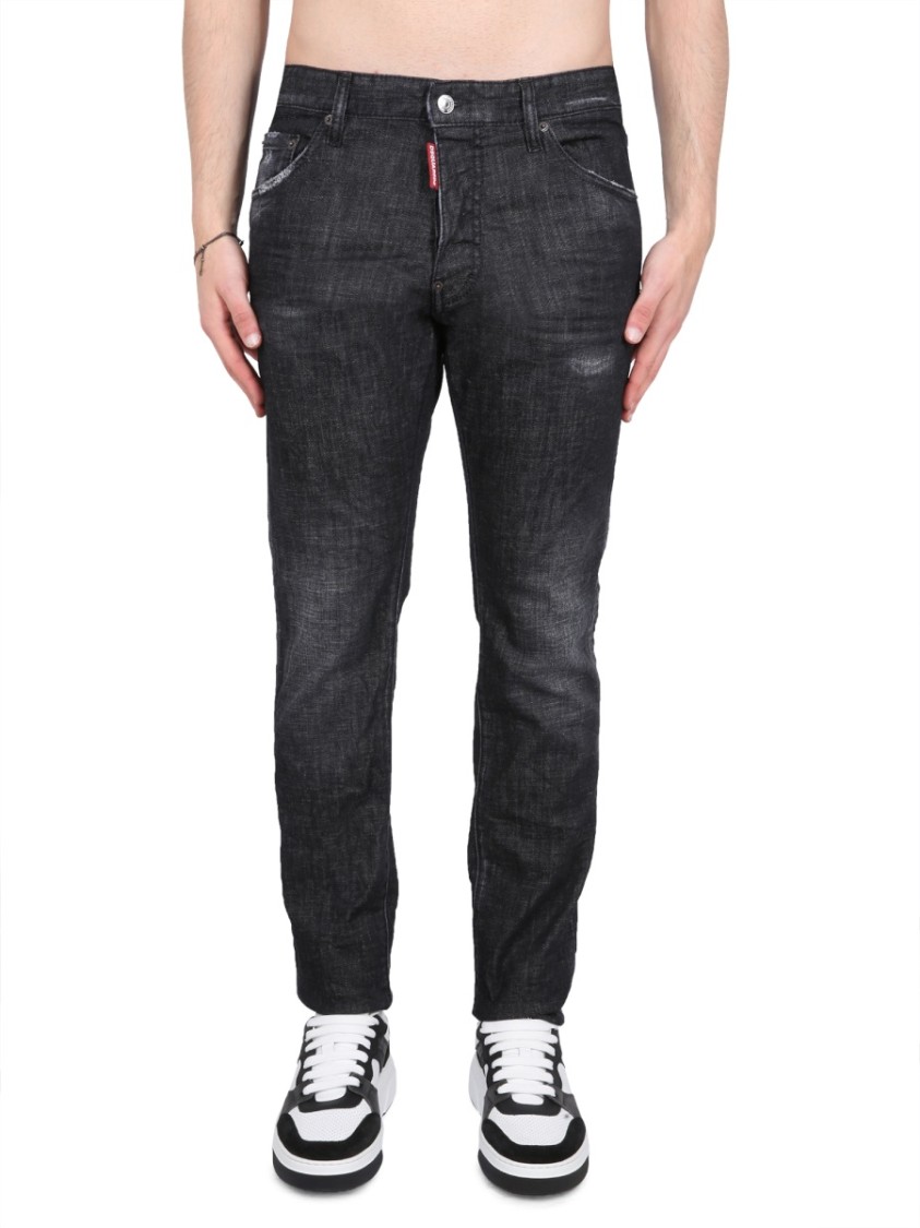 Dsquared2 Easy Black Wash Tidy Biker Black Stretch Cotton Denim Jeans In Black