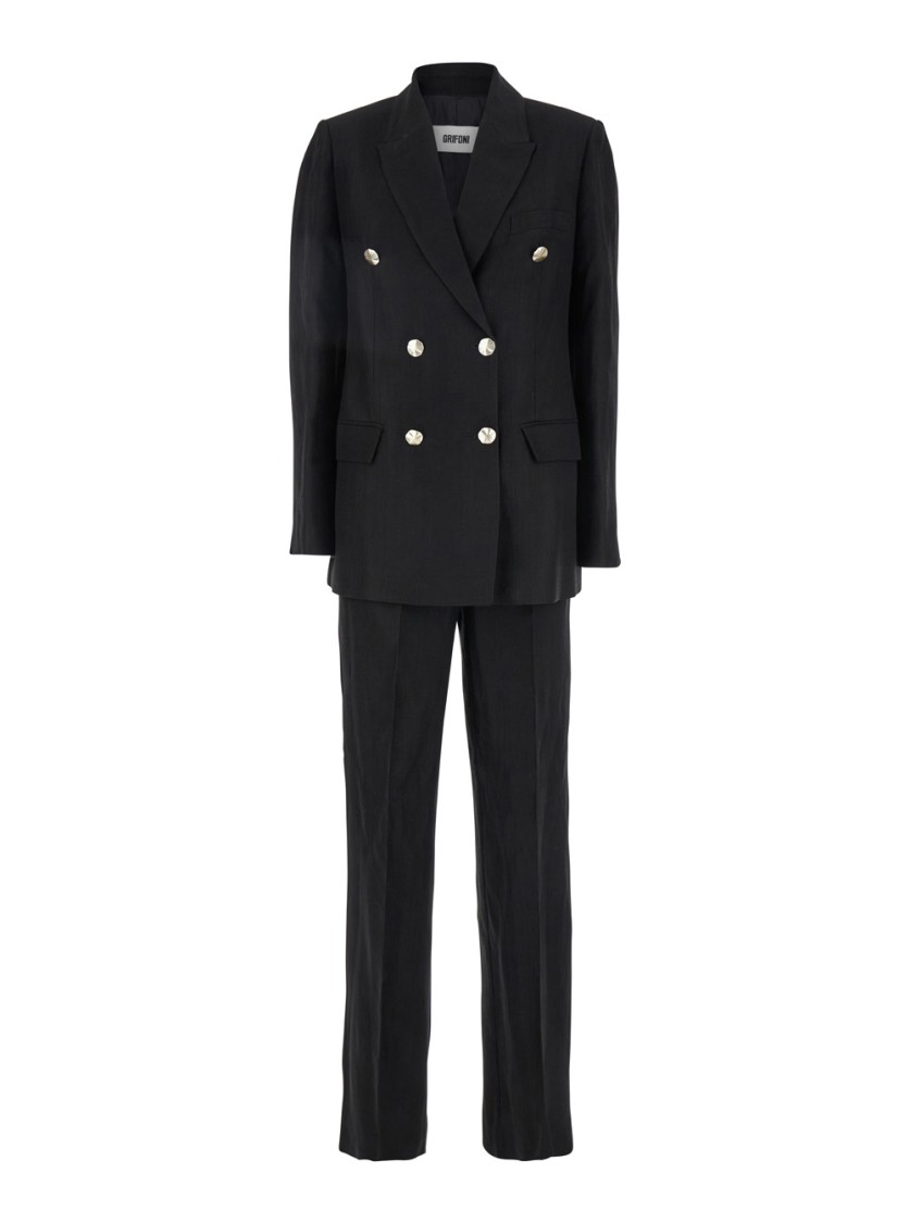 GRIFONI GRIFONI BLACK DOUBLE-BREASTED SUIT WITH NOTCHED REVERS