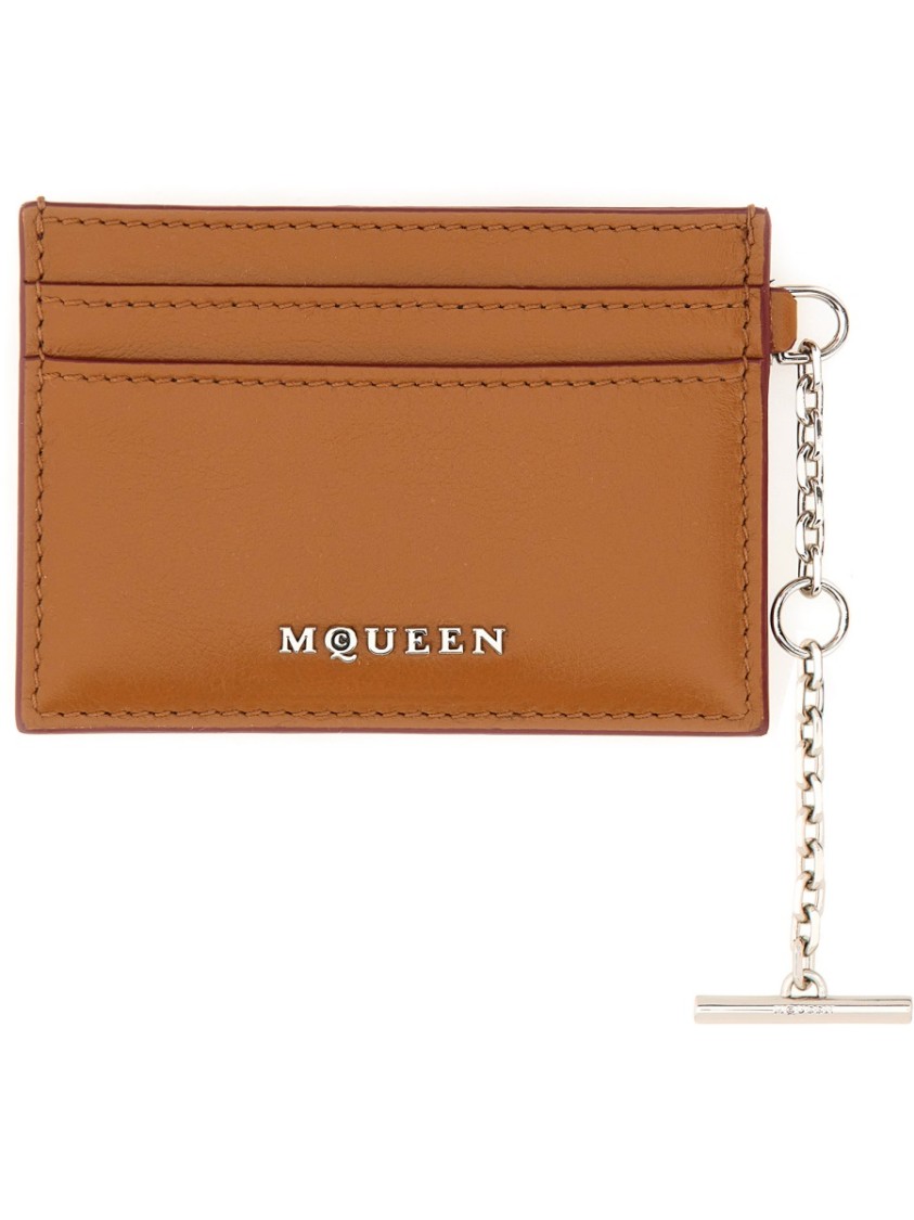 Alexander Mcqueen Chain Attached Crossbody Card Holder In Brown