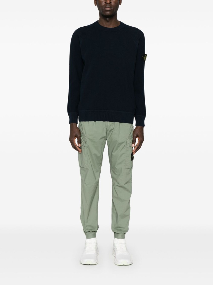 Shop Stone Island Textured Knit Crew Neck Sweater In Black