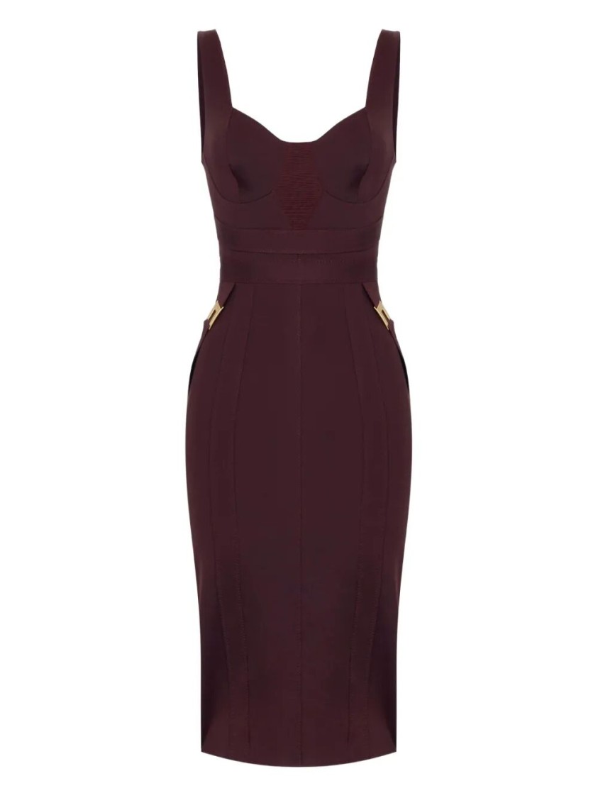 Elisabetta Franchi Structured Bodice Evening Dress In Burgundy