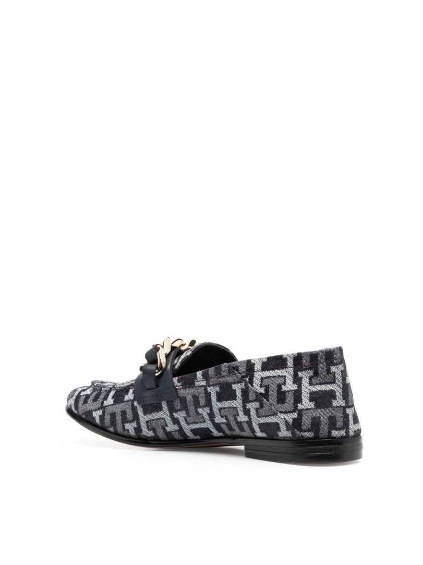 Tommy Hilfiger Chain Detail Monogram Denim Loafers In White