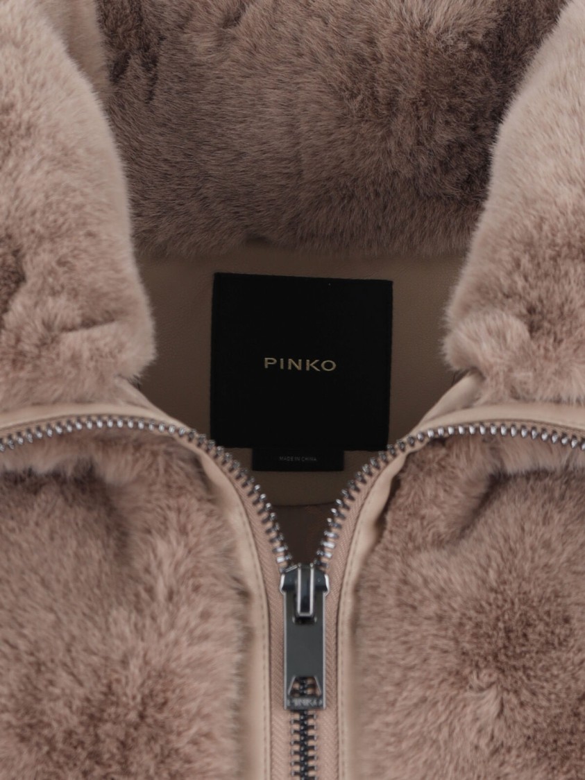 Pinko High Collar Faux Fur Vest In Beige In Neutral