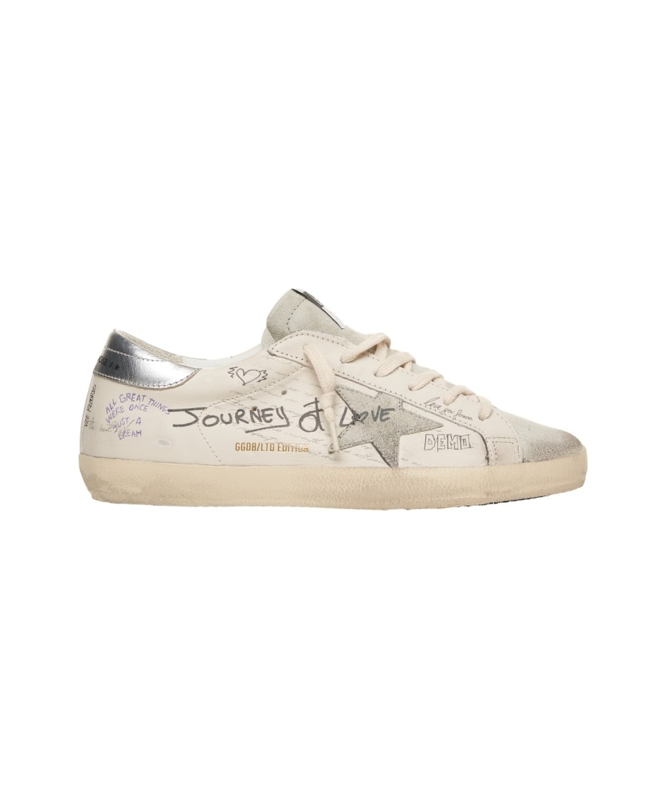 Shop Golden Goose Distressed Leather Sneakers With Contrasting Heel Detail In Neutrals