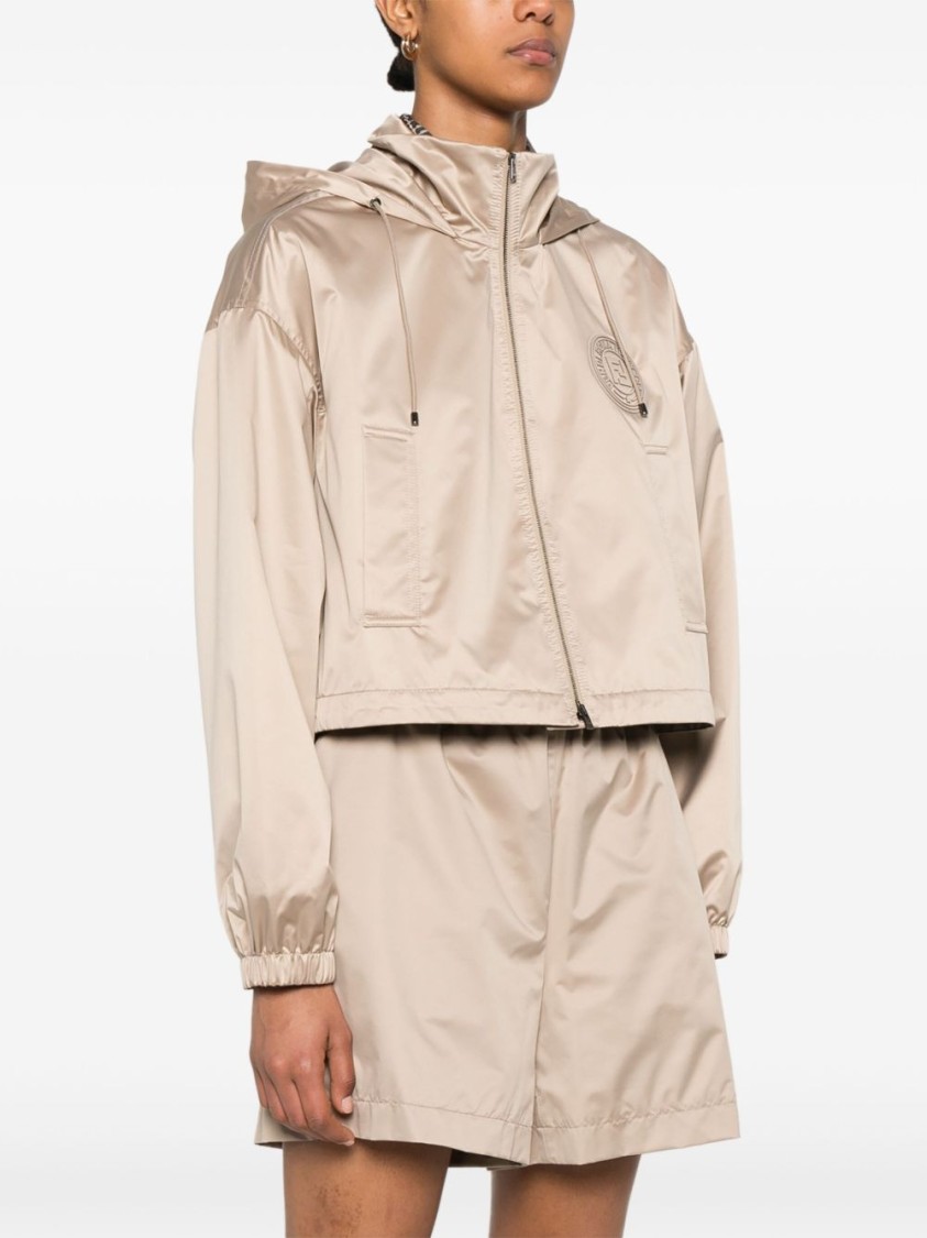 Fendi Logo-patch Jacket In Neutral