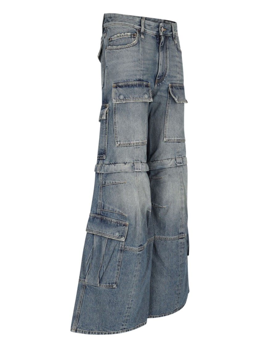 Balenciaga Blue Cargo Flared Jeans In Blue