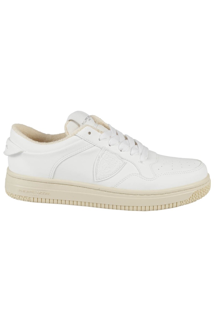 Philippe Model White Lyon Low Sneakers In Recycled Leather In White