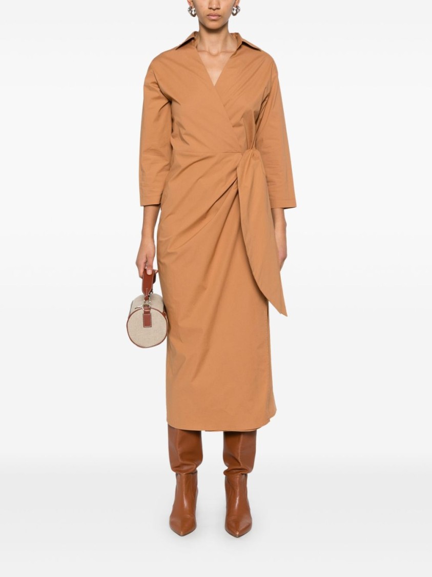 Shop Twinset Twin-set Beige Midi Dress With Wrap Design In Neutrals