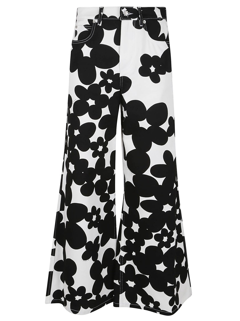 Marni Cotton Trousers With Black And White Dillies Print