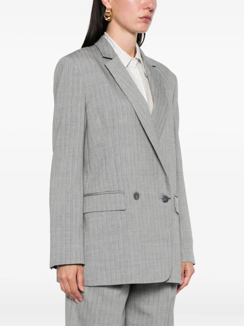 Twinset Double-breasted Pinstripe Blazer With Structured Shoulders In Gray