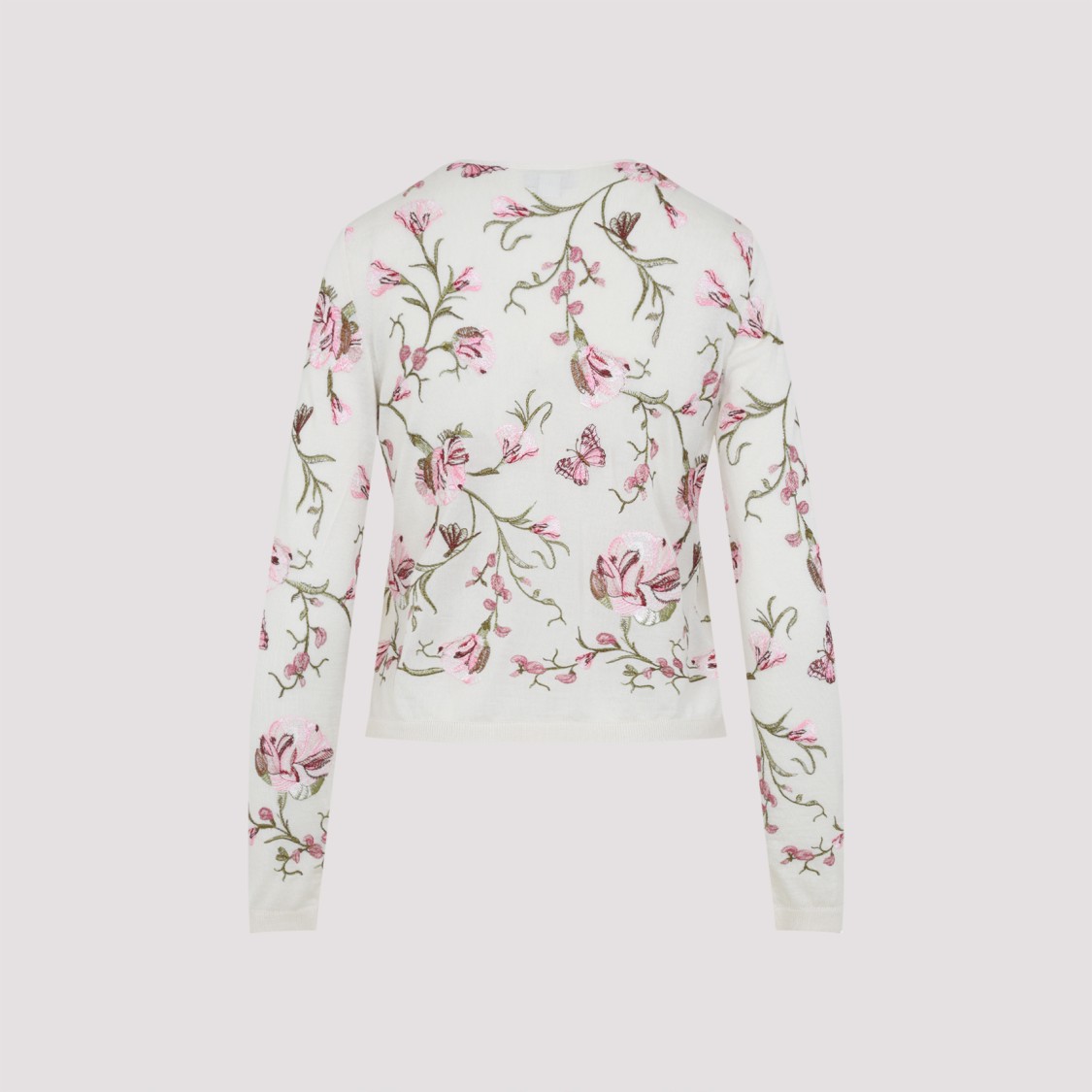 Giambattista Valli Floral-embroidered Cashmere Cardigan In White