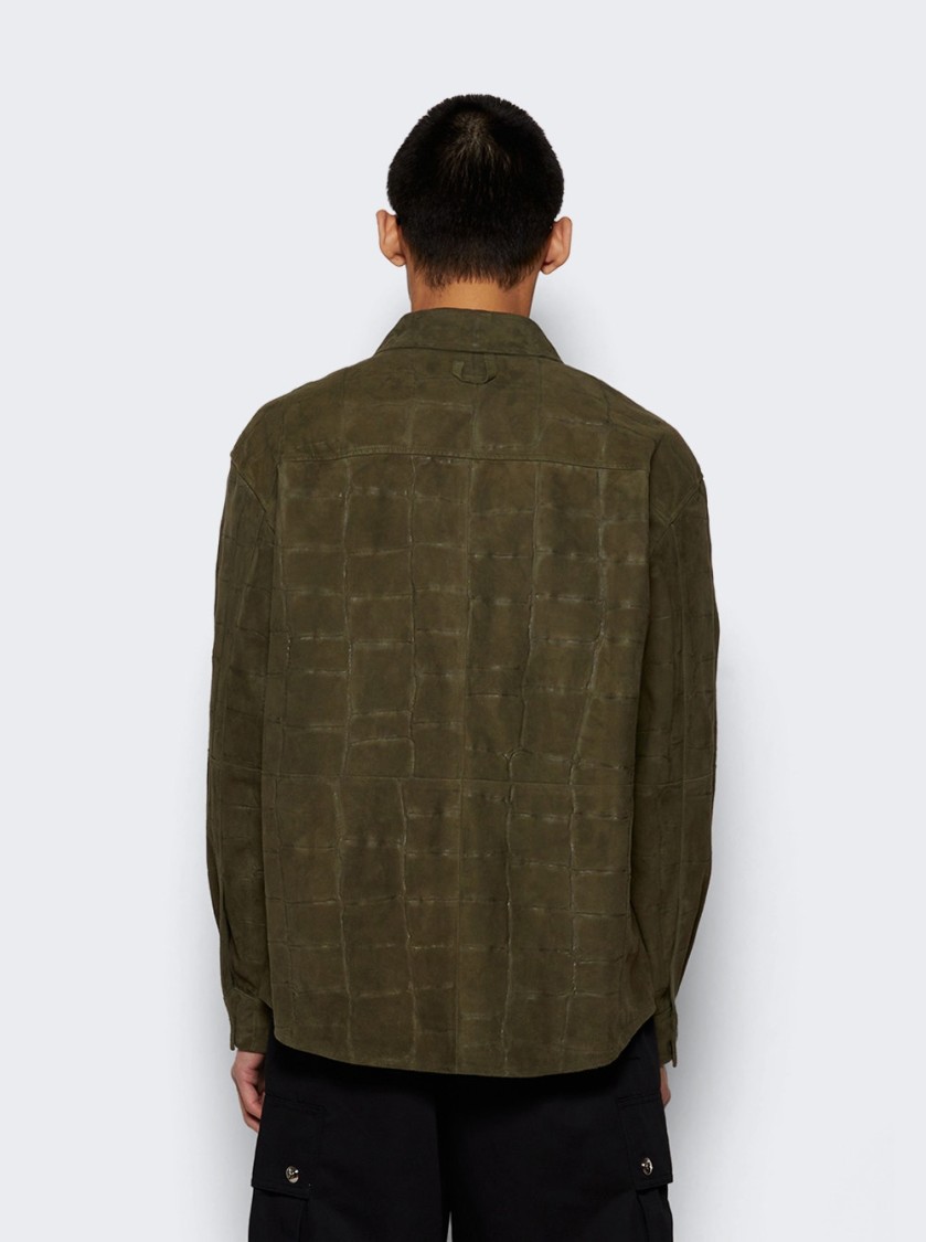Jacquemus La Chemise Croc Embossed Goatskin Suede Button-up Shirt In Green