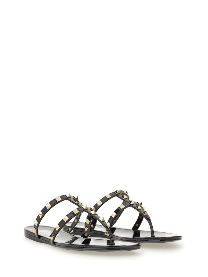 Valentino Rockstud T-strap Flat Slide Sandals